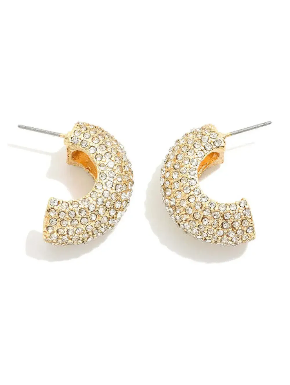 Gold Rhinestone Pave Chunky Half Hoop Statement Earrings